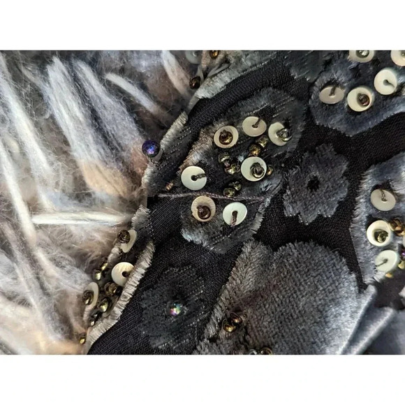 Iridescent Gray Velvet Hand Beaded Lux Evening Gown - Picture 10 of 16